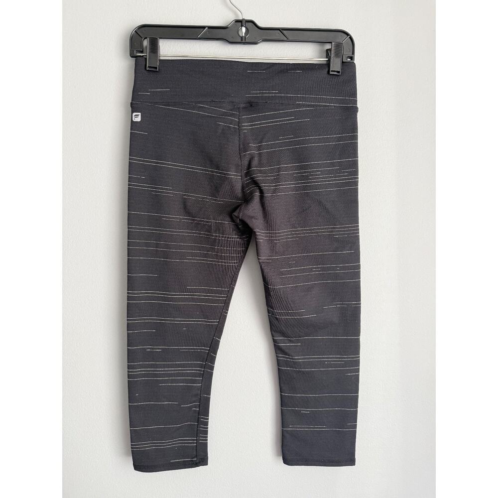 Fabletics Women's S Capri Leggings Black Silver Stripe Print Athletic Cropped - Picture 3 of 5